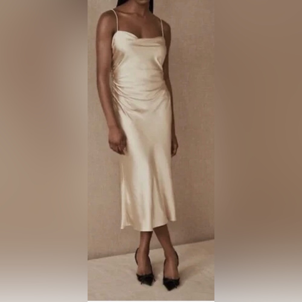 BHLDN Sachin & Babi Cowl Neck Sleeveless Spaghetti Strap Midi Dress Creamy Sz. 2